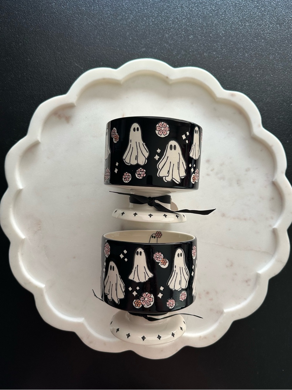 Ghost & Flower Pattern Candy Dish ~ Set of 2